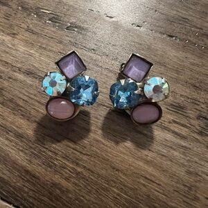 Vintage Sorrelli Multicolor Crystal rhinestone clip Earrings